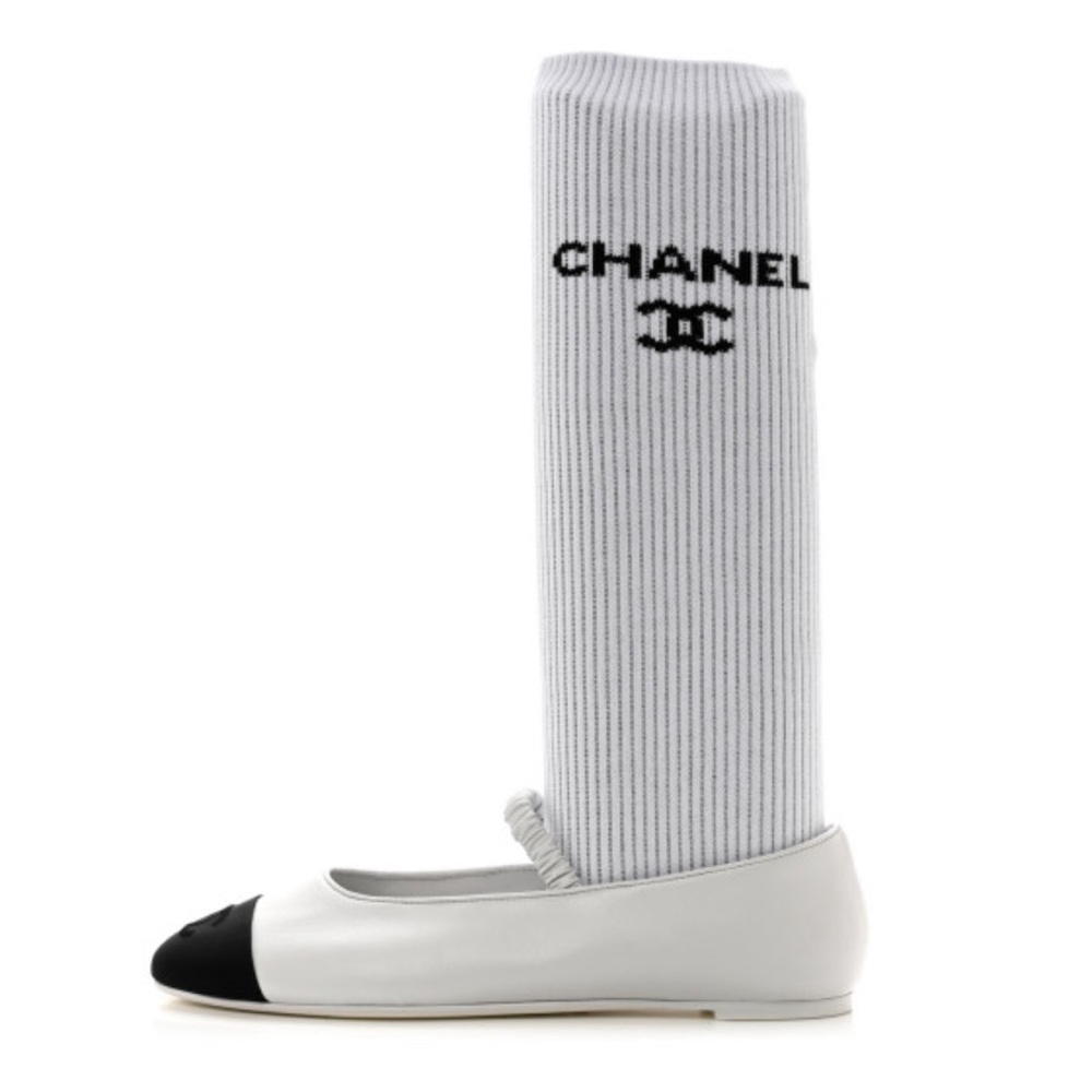 Chanel Cruise 2024 Lambskin Grosgrain Cap Toe Ballerina Flats w/ Leg Warmers 39 - Picture 3 of 15